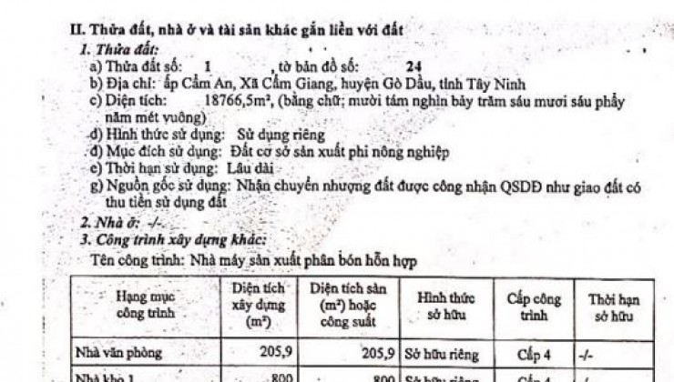 Gia đìnhTôi cần Bán 48.000m2 đất nhà xưởng đường Ql 22B Tây Ninh: 250 tỷ